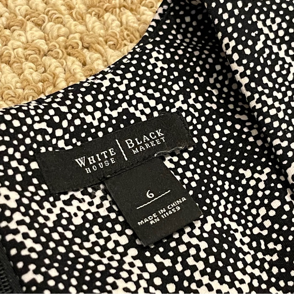 White House Black Market Cap Sleeve V-Neck Black and White Sheath Dress 6 - Picture 3 of 9